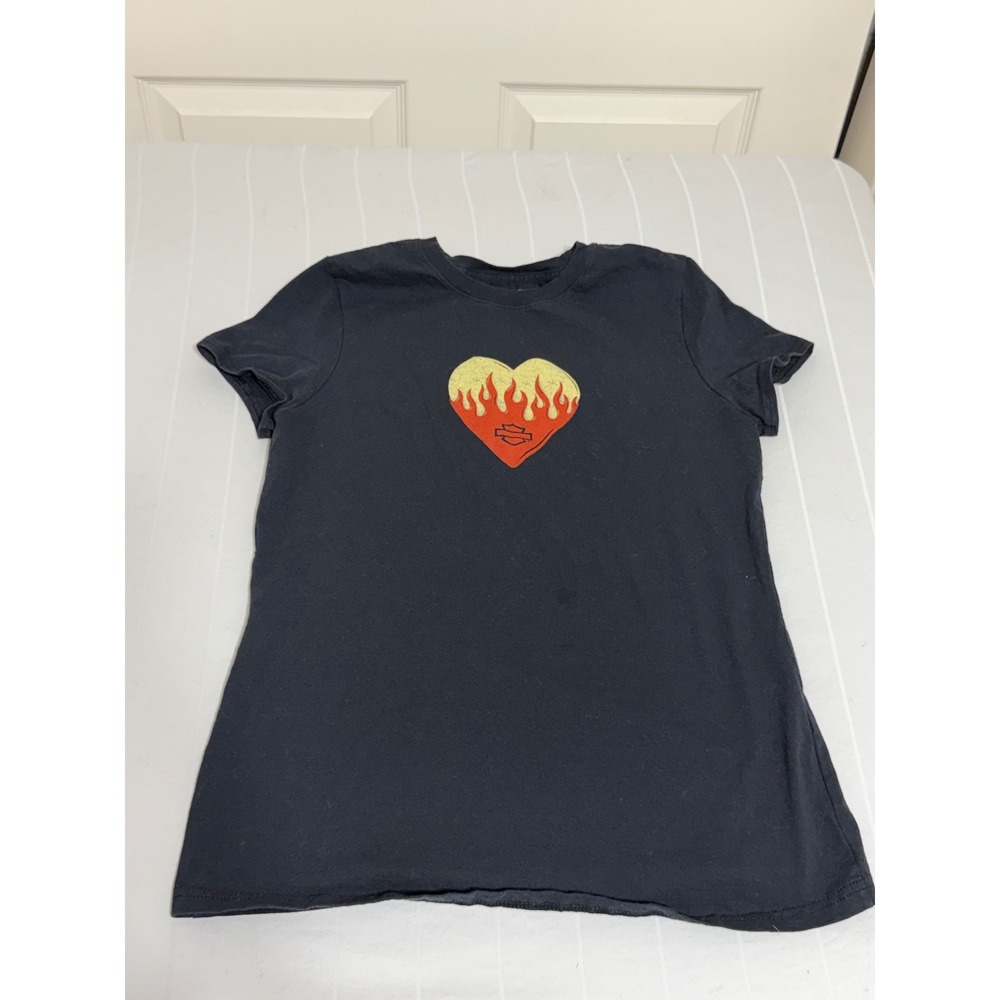 Harley-Davidson Womens Avalanche Colorado Flaming Heart Graphic T-Shirt Black M